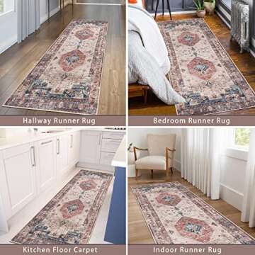 Falflor 2'x6' Non Slip Vintage Distressed Runner Rugs for Bedroom Washable Entryway Low Pile Kitchen Rug Floor Carpet Runners for Hallway Living Room