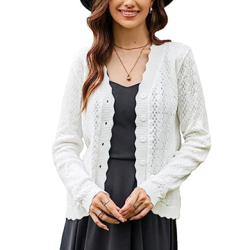 Women's Button Up Lightweight Cropped Cardigan Sweater White