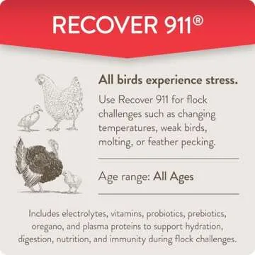 FlockLeader Recover 911, Severe Stress Probiotic Water Supplement for Chickens with Electrolytes, Prebiotics & Oregano, Molting, Extreme Weather, and Predator Attack Support, 8 oz