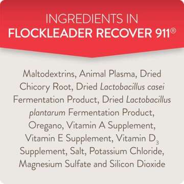 FlockLeader Recover 911, Severe Stress Probiotic Water Supplement for Chickens with Electrolytes, Prebiotics & Oregano, Molting, Extreme Weather, and Predator Attack Support, 8 oz