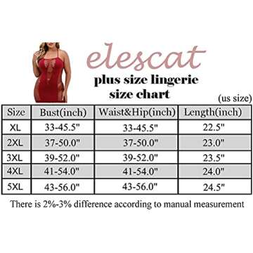 elescat Womens Plus Size Lingerie Fishnet Dress Seamless Outfit Mesh Chemise Babydoll Bodysuit(wine red,5xl)