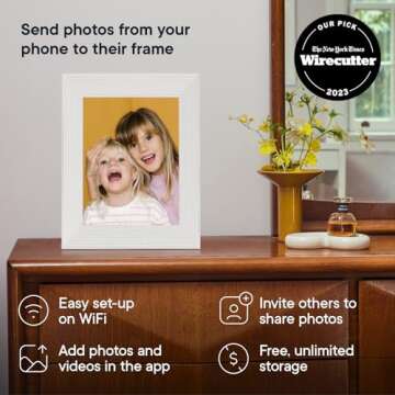 Aura Mason WiFi Digital Picture Frame | Wirecutter's Best Digital Frame for Gifting | Send Photos from Your Phone | Quick, Easy Setup in Aura App | Free Unlimited Storage | White