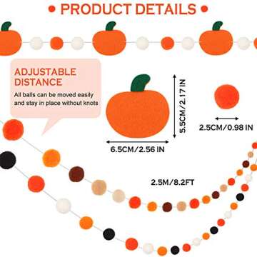 Tatuo 3 Pieces Thanksgiving Fall Pumpkin Garland Fall Party Ball Garland Pom Pom Banner for Thanksgi...