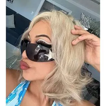 NULOOQ Rimless Y2K Sunglasses for Women Men – Trendy Star Shield Wrap Around Sunglasses Oversized Frameless Sun Glasses (Black/Gray)