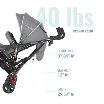 Dream On Me Volgo Twin Umbrella Stroller in Blue, Lightweight Double Stroller for Infant & Toddler, Compact Easy Fold, Large Storage Basket, Large and Adjustable Canopy