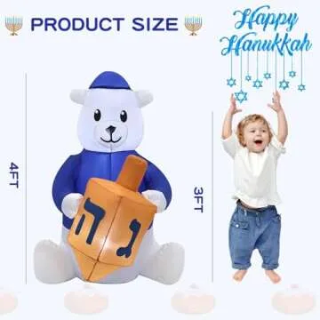 HZGDEJTG 4ft Hanukkah Inflatable Outdoor Decorations, Hanukkah Bear Inflatable Patio Decorations with LED Lights for Indoor Outdoor Patio Garden Hanukkah Decorations
