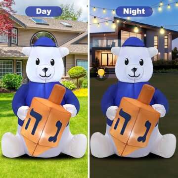 HZGDEJTG 4ft Hanukkah Inflatable Outdoor Decorations, Hanukkah Bear Inflatable Patio Decorations with LED Lights for Indoor Outdoor Patio Garden Hanukkah Decorations