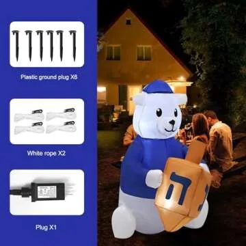 HZGDEJTG 4ft Hanukkah Inflatable Outdoor Decorations, Hanukkah Bear Inflatable Patio Decorations with LED Lights for Indoor Outdoor Patio Garden Hanukkah Decorations