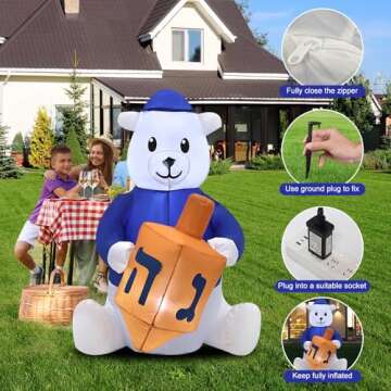HZGDEJTG 4ft Hanukkah Inflatable Outdoor Decorations, Hanukkah Bear Inflatable Patio Decorations with LED Lights for Indoor Outdoor Patio Garden Hanukkah Decorations