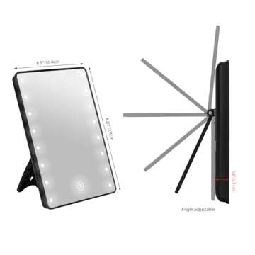 Schliersee Lighted Makeup Mirror with 16 LED Lights, Touch Dimming Screen LED Lighted Vanity Travel Portable Mirror, Black Cosmetic Tabletop Wall Mirror Gifts for Wife, Women, Girl