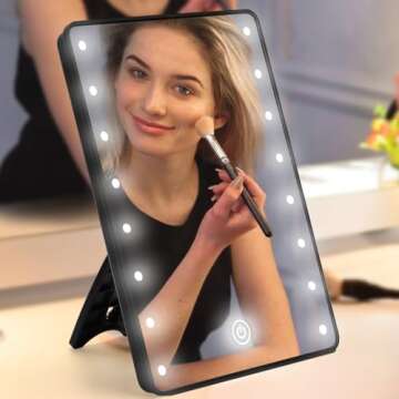 Schliersee Lighted Makeup Mirror with 16 LED Lights, Touch Dimming Screen LED Lighted Vanity Travel Portable Mirror, Black Cosmetic Tabletop Wall Mirror Gifts for Wife, Women, Girl