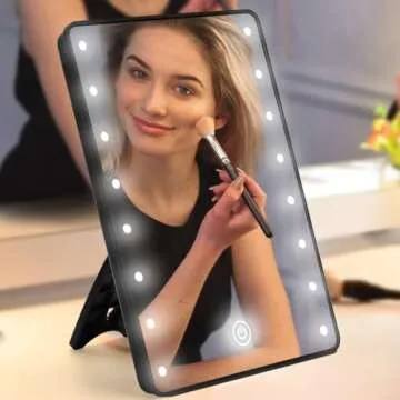 Schliersee Lighted Makeup Mirror with 16 LED Lights, Touch Dimming Screen LED Lighted Vanity Travel Portable Mirror, Black Cosmetic Tabletop Wall Mirror Gifts for Wife, Women, Girl