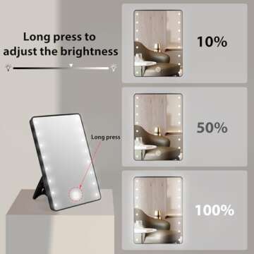 Schliersee Lighted Makeup Mirror with 16 LED Lights, Touch Dimming Screen LED Lighted Vanity Travel Portable Mirror, Black Cosmetic Tabletop Wall Mirror Gifts for Wife, Women, Girl