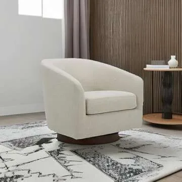 CHITA Swivel Accent Chair, FSC Certified Upholstered Fabric Barrel Chair for Living Room, Fully Assembled, Linen