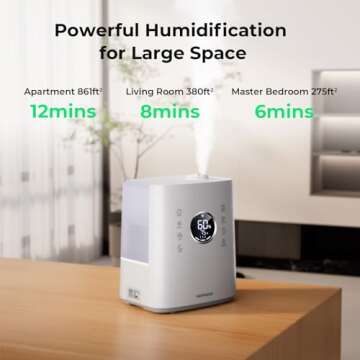 Homvana Humidifiers for Bedroom Large Room, 6.5L Top-Fill Warm & Cool 360° Rotatable Mist Ultrasoni...