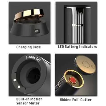 OPENERO Electric Wine Opener — Luxurious Automatic Wine Corkscrew Electric with Charging Base and Steel Foil Cutter, Wine Gifts For Women Men (Gold) By LINKSTYLE