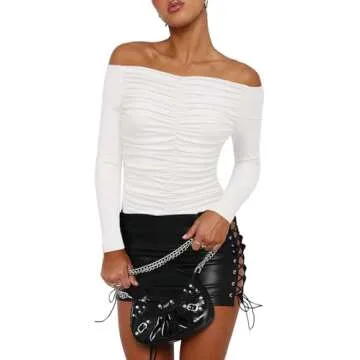 Darong Womens Off The Shoulder Long Sleeve Ruched Bodysuit Tops T Shirt Jumpsuit 9040 White M