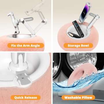 SupeDesk Tablet Pillow Stand for Reading, Adjustable Tablet Pillow Stand for Lap with Detachable Bowl, Fits 4.7"-13" Kindle/Phones/Tablets, Watch Videos, Stream Media, Pink