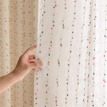 KMSG Vintage Linen Sheer Curtains with Colorful Pom Poms