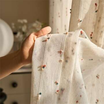 KMSG Vintage Linen Sheer Curtains with Colorful Pom Poms