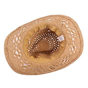 Jokejojack Straw Hat Hollow Out Cowboy Hat with Belt Cowgirl Sun Hat Summer Beach Travel Beige