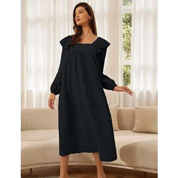 Zexxxy Victorian Nightgowns for Women Long Sleeves Night Dress Elegant Black S