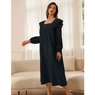 Zexxxy Victorian Nightgowns for Women Long Sleeves Night Dress Elegant Black S