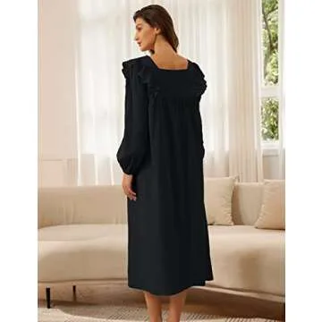 Zexxxy Victorian Nightgowns for Women Long Sleeves Night Dress Elegant Black S