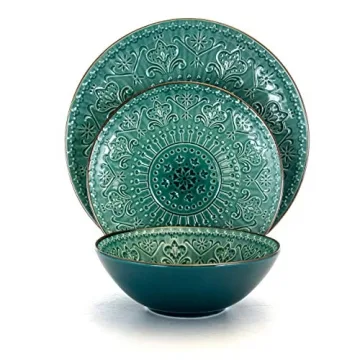 Elama 16-Piece Ocean Teal & Green Dinnerware Set