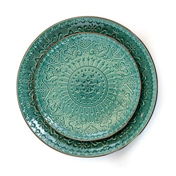 Elama 16-Piece Ocean Teal & Green Dinnerware Set