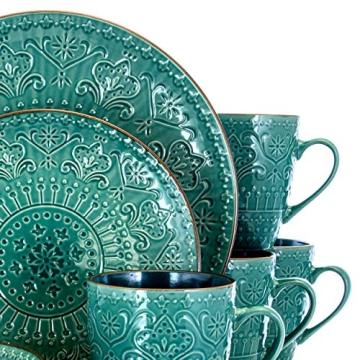Elama 16-Piece Ocean Teal & Green Dinnerware Set