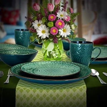 Elama 16-Piece Ocean Teal & Green Dinnerware Set