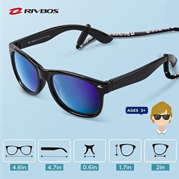 RIVBOS Kids Sunglasses with Strap - Polarized & Flexible Shades for Outdoor Fun