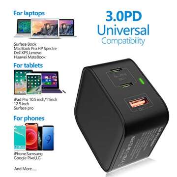 65W GaN USB C PD 3.0 QC 3.0 Charger, Surface Pro Mini Travel Charger for Surface Pro 3/4/5/6/2017/Surface Go/Surface Laptop/Surface Book Power Adapter Battery Supply Type C Wall Charger