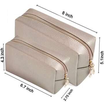 Sohynca 2pcs set PU Leather Cosmetic Bag for Women Minimalism Makeup Bag for Daily Use Portable Stor...