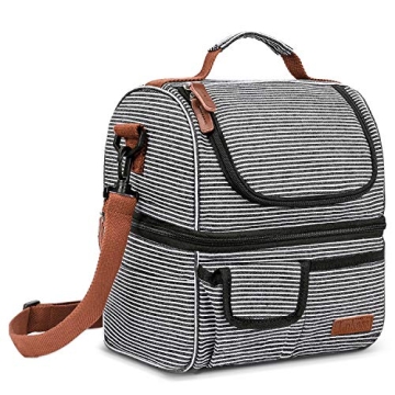 LOKASS Lunch Bags for Women Double Deck Insulated Lunch Box Large Cooler Tote Bag with Removable Sho...