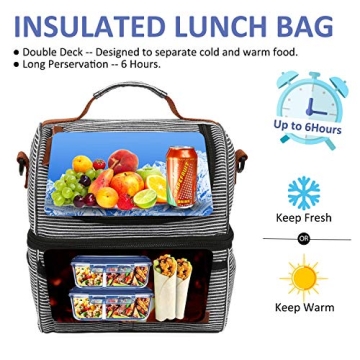 Large Double Deck Insulated Lunch Bag for Adults
