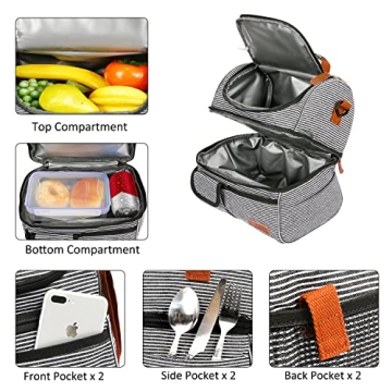 Large Double Deck Insulated Lunch Bag for Adults