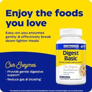 Enzymedica Digest Basic, Digestive Enzymes for Sensitive Stomachs, Offers Fast-Acting Gas & Bloating Relief, 180 Count (FFP)