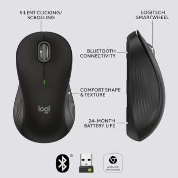 Logitech Signature M550 L Full Size Wireless Mouse - for Large Sized Hands, 2-Year Battery, Silent Clicks, Bluetooth, Multi-Device Compatibility - Black
