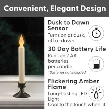 Xodus Innovations FPC1205A-4 Battery Operated LED Window Candle, Dusk to Dawn Light Sensor, Aged Bronze Plastic Base, Amber Flicker Flame, 8-7/8 Inch