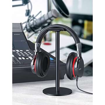 Link Dream Full Aluminum Headphone Stand Headset Holder Gaming Headset Holder with Non-Slip Silicone Earphone Stand for All Headphone Sizes (Black)