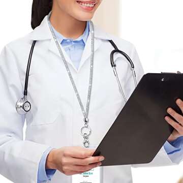 SAVORI Key Lanyard For Women, Rhinestone Lanyard Bling ID Card Holder Cute Neck Lanyard with Metal Clasp Keyring (White)