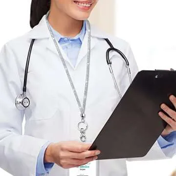 SAVORI Key Lanyard For Women, Rhinestone Lanyard Bling ID Card Holder Cute Neck Lanyard with Metal Clasp Keyring (White)