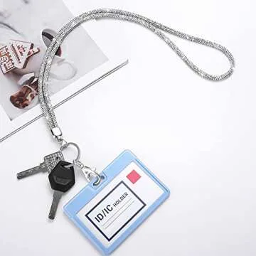SAVORI Key Lanyard For Women, Rhinestone Lanyard Bling ID Card Holder Cute Neck Lanyard with Metal Clasp Keyring (White)