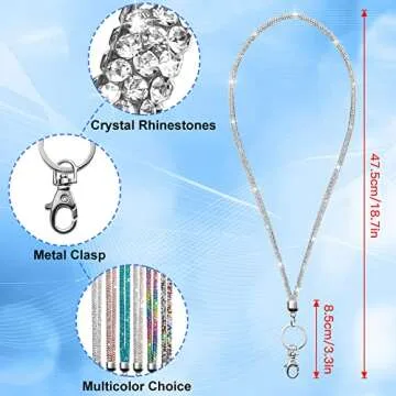 SAVORI Key Lanyard For Women, Rhinestone Lanyard Bling ID Card Holder Cute Neck Lanyard with Metal Clasp Keyring (White)