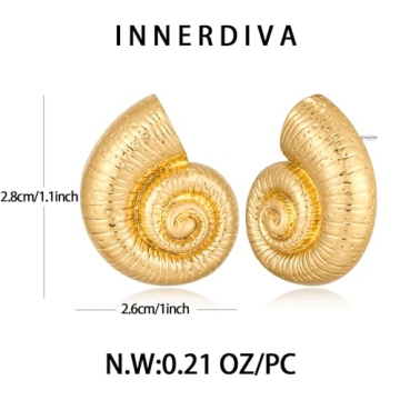 INNERDIVA Gold Conch Shell Earrings Lightweight Beach Style