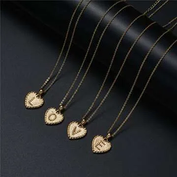 IEFSHINY Initial Necklaces for Women- Dainty 14K Gold Plated Petite Letter A Initial Necklace Heart Pendant Hand Stamped Alphabet Monogram Necklaces Birthday Idea for WomenMon