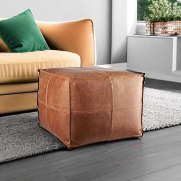 LEATHEROOZE Handmade Leather Ottoman Pouf for Home