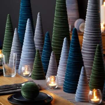 Slate Blue Velvet Cones Set of 3 for Elegant Decor